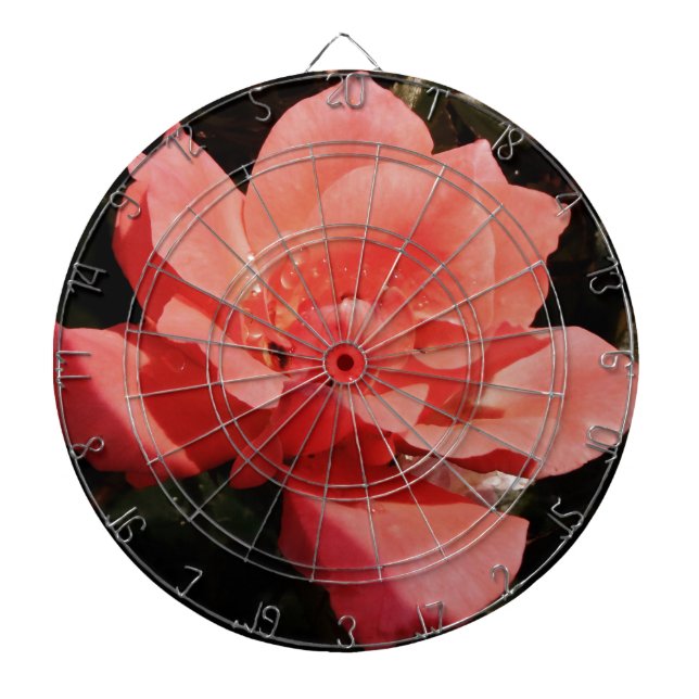 peach rose and dewdrops dartboard (Front)