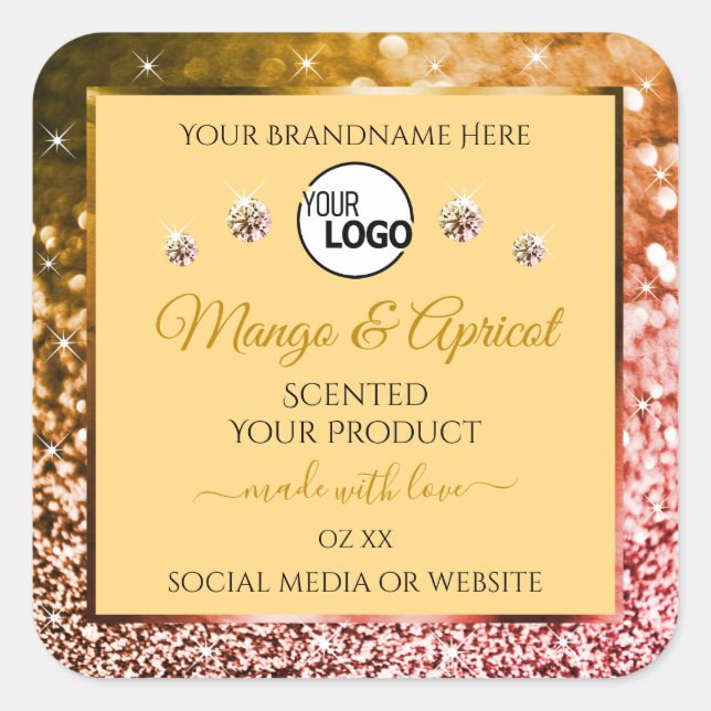 Peach Rose and Gold Glitter Product Labels Logo (Front)