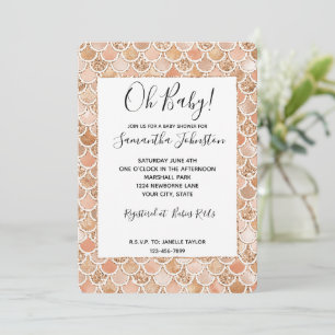 Peach Rose Blush Gold Glitter Mermaid Invitation