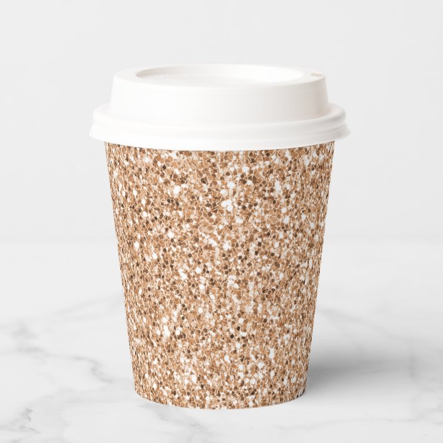 Peach Rose Blush Gold Glitter   Paper Cups (Front)