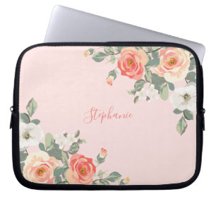 Peach Rose Blush Pink Floral Personalised Laptop Sleeve