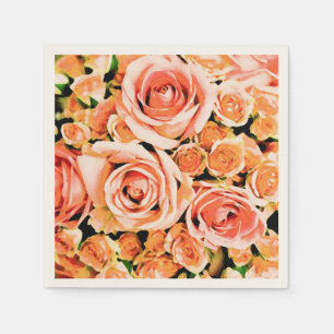 Peach rose bouquet napkin