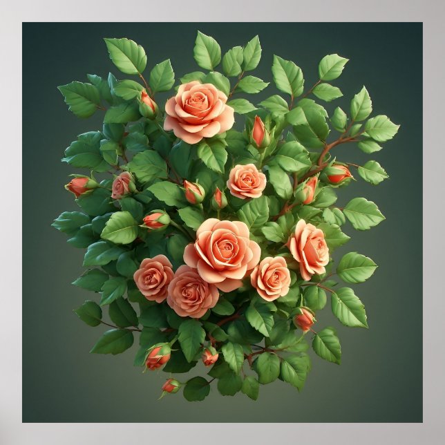 Peach Rose Bouquet With Greenery Poster (Front)
