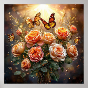 🌹 Peach Rose Butterfly Wall Art Spring Floral