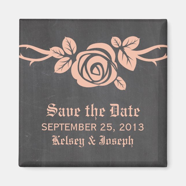 Peach Rose Chalkboard Save the Date Magnet (Front)