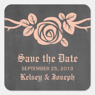 Peach Rose Chalkboard Save the Date Stickers
