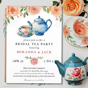 Peach Rose Chic Floral Bridal Party Wedding Invitation