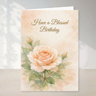 Peach Rose Christian Birthday Card