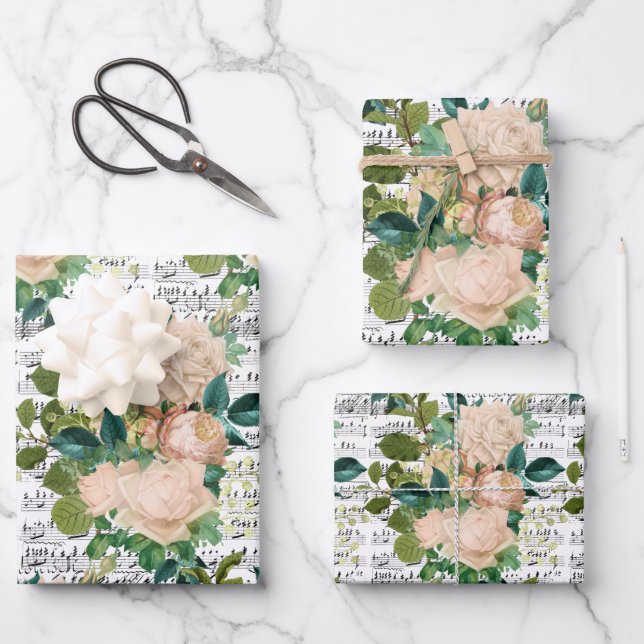 Peach Rose Collage Wrapping Paper Sheets (Front)