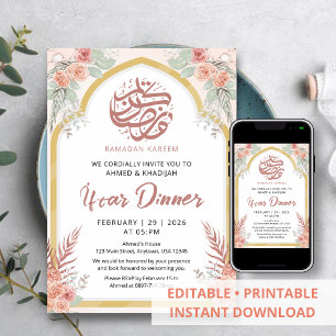 Peach Rose Floral Arch Ramadan Iftar Invitation