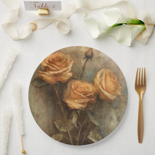 Peach Rose Floral Bridal Shower Paper Plate (Wedding)