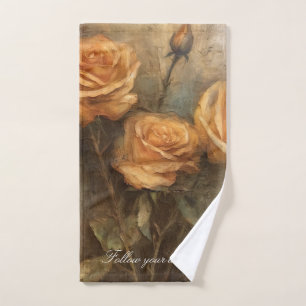Peach Rose Floral Romantic Hand Towel