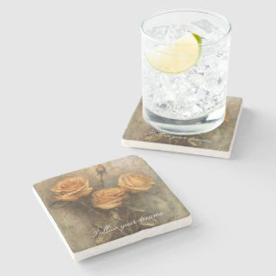 Peach Rose Floral Romantic Stone Coaster