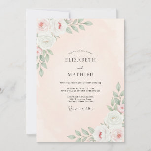 Peach Rose Floral Wedding Invitation