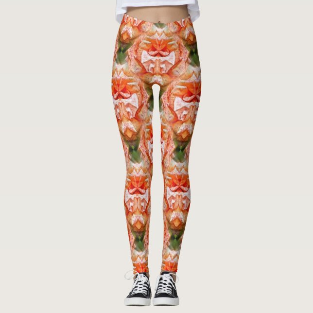 Peach Rose Flower Abstract Art Pattern Leggings (Front)