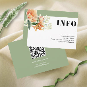 Peach rose flowers sage green floral wedding enclosure card