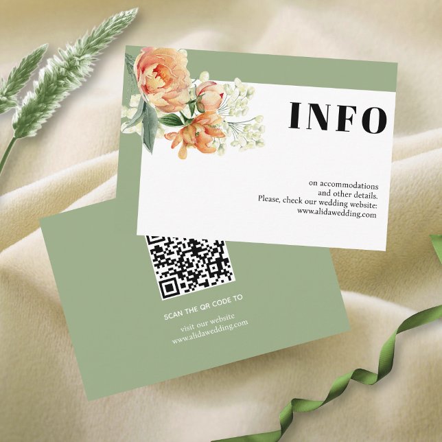 Peach rose flowers sage green floral wedding enclosure card (Creator Uploaded)