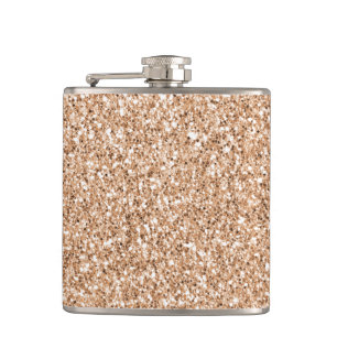 Peach Rose Gold Blush Glitter Glitz    Hip Flask