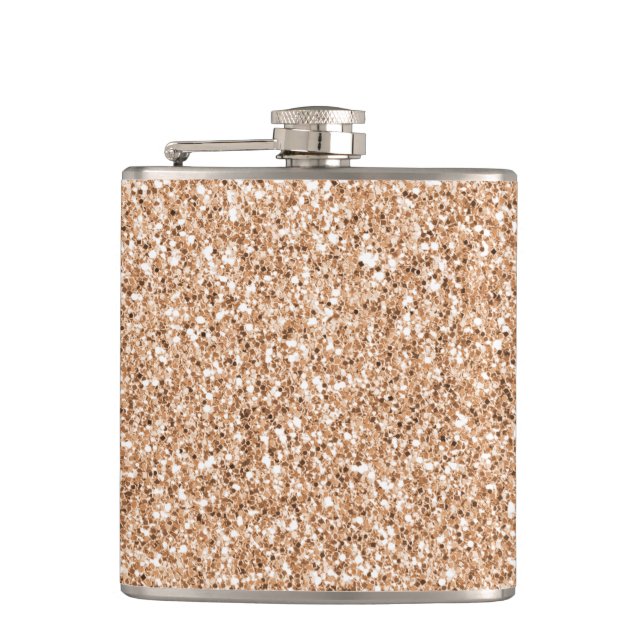 Peach Rose Gold Blush Glitter Glitz    Hip Flask (Front)