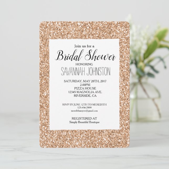 Peach Rose Gold Blush Glitter Glitz Invitation (Standing Front)