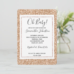 Peach Rose Gold Blush Glitter Glitz Invitation
