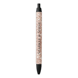 Peach Rose Gold Blush Pink Glitz Leopard Print  Black Ink Pen