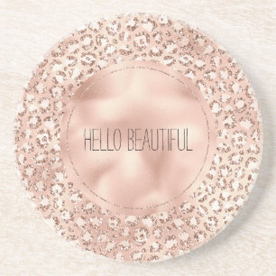 Peach Rose Gold Blush Pink Glitz Leopard Print     Coaster