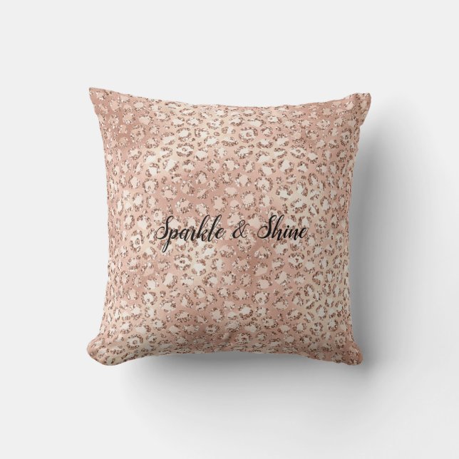 Peach Rose Gold Blush Pink Glitz Leopard Print     Cushion (Front)