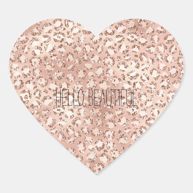 Peach Rose Gold Blush Pink Glitz Leopard Print     Heart Sticker (Front)
