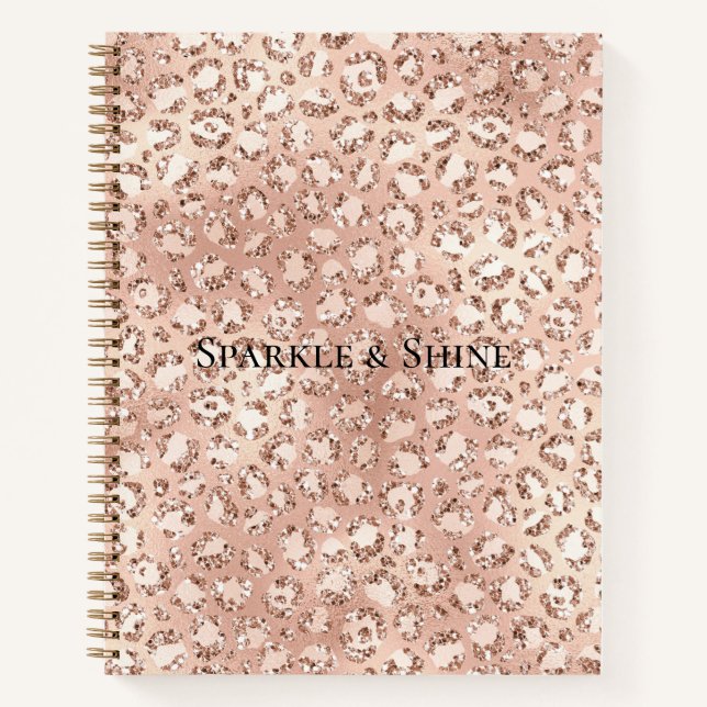 Peach Rose Gold Blush Pink Glitz Leopard Print    Notebook (Front)