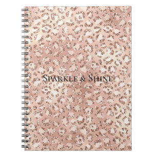 Peach Rose Gold Blush Pink Glitz Leopard Print     Notebook