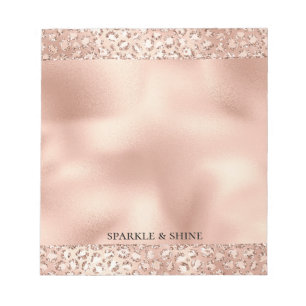 Peach Rose Gold Blush Pink Glitz Leopard Print Notepad