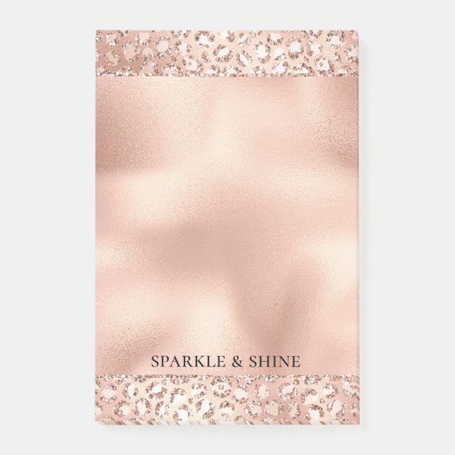 Peach Rose Gold Blush Pink Glitz Leopard Print    Post-it Notes (Front)