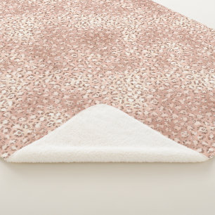 Peach Rose Gold Blush Pink Glitz Leopard Print     Sherpa Blanket