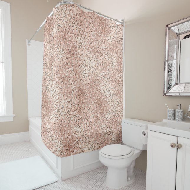 Peach Rose Gold Blush Pink Glitz Leopard Print    Shower Curtain (In Situ)
