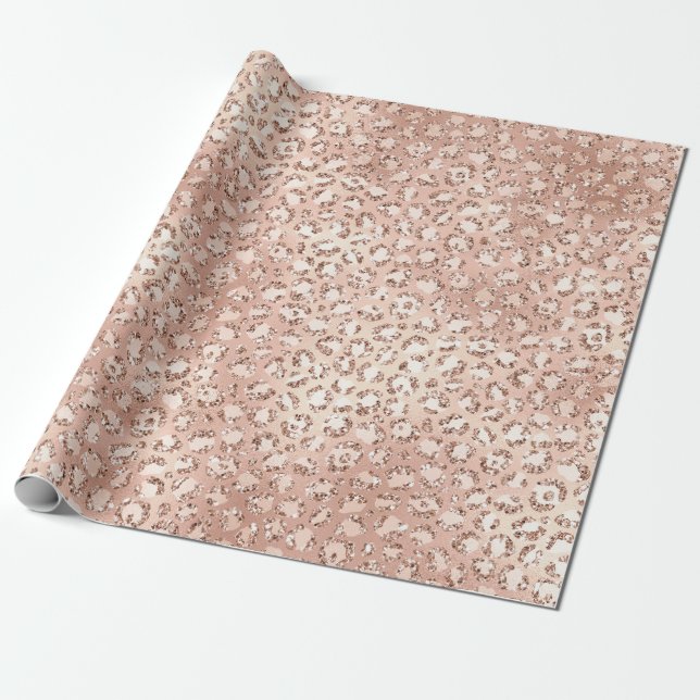 Peach Rose Gold Blush Pink Glitz Leopard Print    Wrapping Paper (Unrolled)