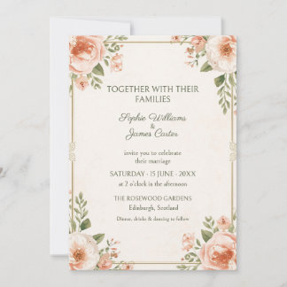 Peach Rose Gold Border Wedding Invitation