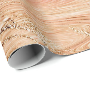 Peach Rose Gold Brush Powder Marble Shiny Glam Wrapping Paper