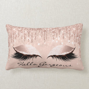 Peach Rose Gold Drips Makeup Lashes Hello Gorgeous Lumbar Cushion