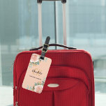 Peach rose gold florals monogram elegant luggage tag<br><div class="desc">A trendy peach coloured background. Decorated with watercolored rose gold flowers and greenery.  Personalise and add your first name,  monogram initials and full name on the front,  contact info on the back.</div>