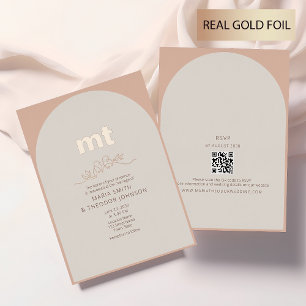 Peach Rose Gold Foil Wedding Invite + QR