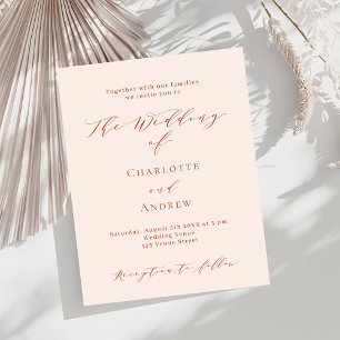 Peach rose gold formal budget wedding invitation