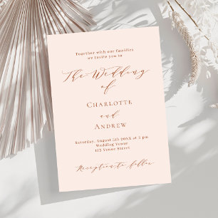 Peach rose gold formal wedding invitation