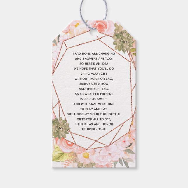Peach & Rose Gold Geometric Bridal Display Shower Gift Tags (Front)