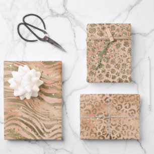 Peach Rose Gold Glitz Sparkle Animal Prints  Wrapping Paper Sheet