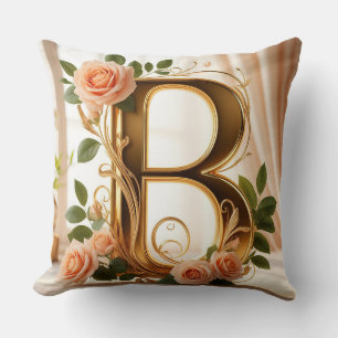 🌷 Peach Rose Gold Initial Letter B Decor ✨ Cushion