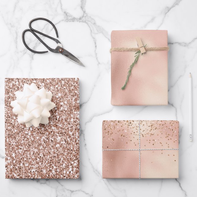 Peach Rose Gold Luxe Glitter       Wrapping Paper Sheet (Front)