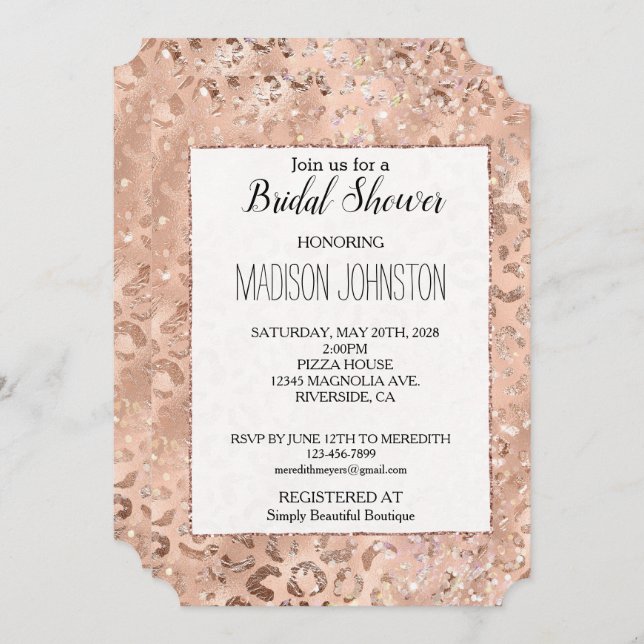 Peach Rose Leopard Glitz Invitation (Front/Back)