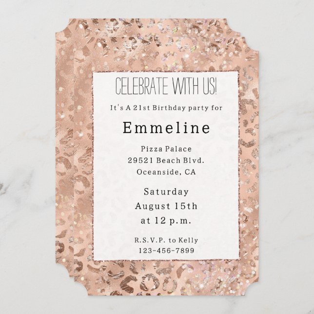 Peach Rose Leopard Glitz Invitation (Front/Back)
