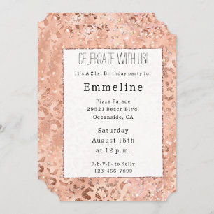 Peach Rose Leopard Glitz Invitation